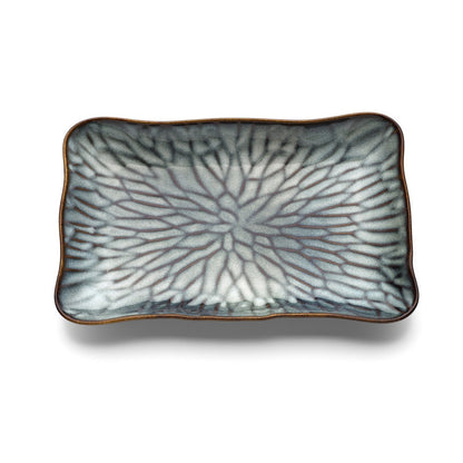 The Lotus Ice Rectangular Plate - Grey Brown - L