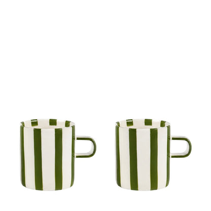 Green striped tea cups - set of 2