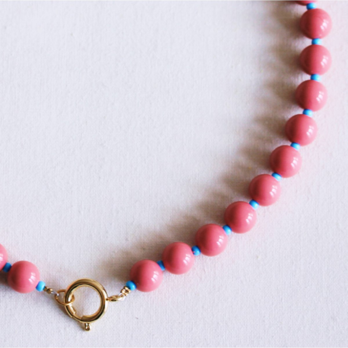Beaded necklace with Miyuki beads - coral/blue