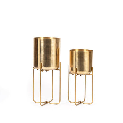 The Brass Planter on Stand - Brass - M