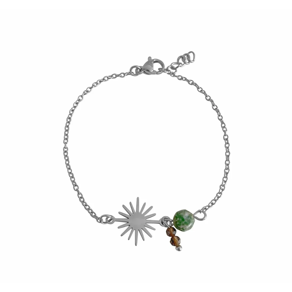 Smoky Quartz & Green Spot Jasper Bracelet - Silver