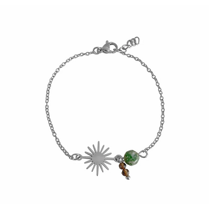 Smoky Quartz & Green Spot Jasper Bracelet - Silver