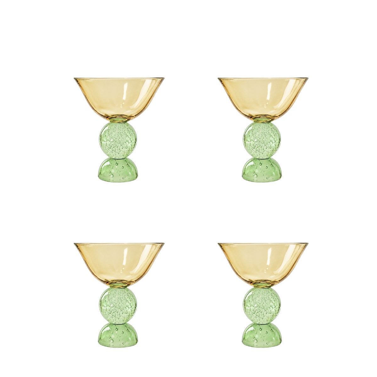 Amber ice cream cups with green bubble base - set of 4