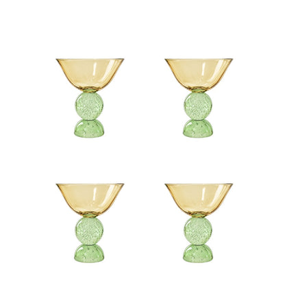 Amber ice cream cups with green bubble base - set of 4