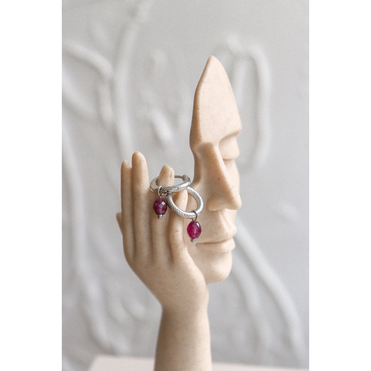 Burgundy Garnet Earrings - Silver