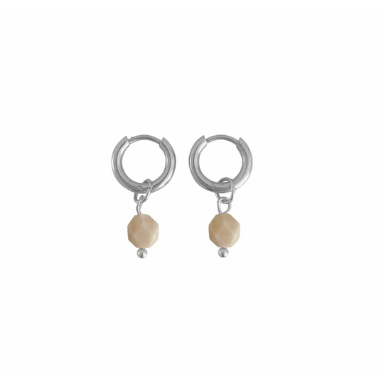 Earrings Beige Jade - Silver