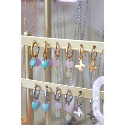 Earrings Rose Quartz Heart & Peridot - Gold