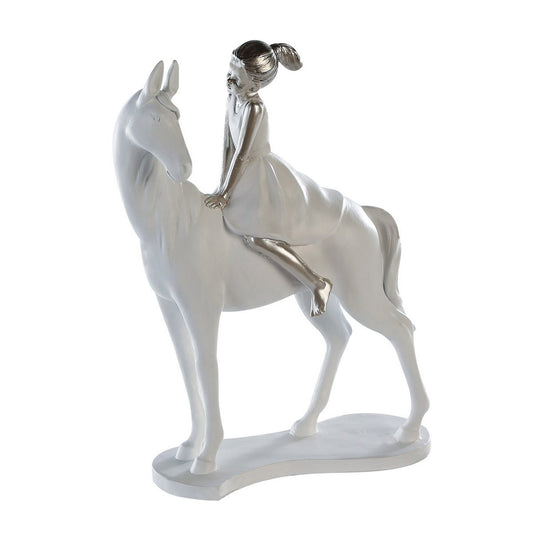 Poly sculpture "Girl on Horse" white/silver