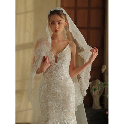 Cathedral Lace Bridal Veil – Royal Style - Iron it before use