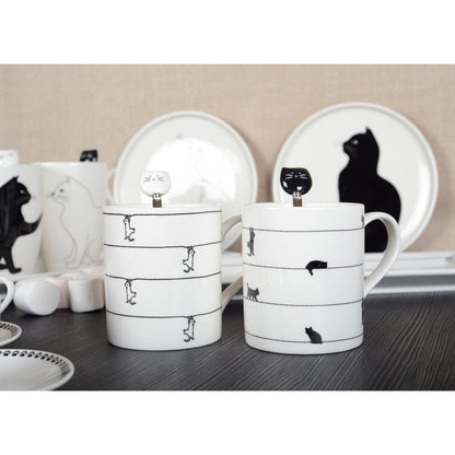 WHITE TEA CUPS WITH CAT DESIGN - SET OF 2