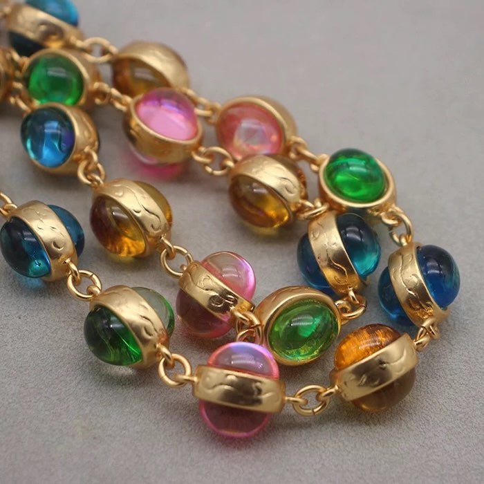 Vintage Rainbow Stones Necklace & Bracelet Set