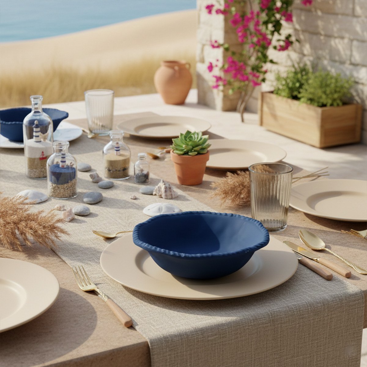 Deep plate in blue melamine rope edge 20x20x5.5cm