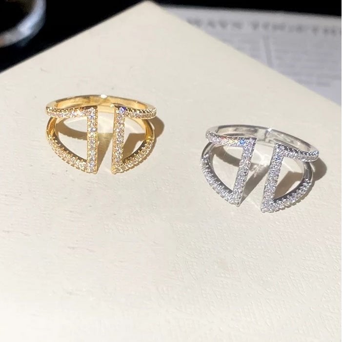 Geometric Pavé Open Ring