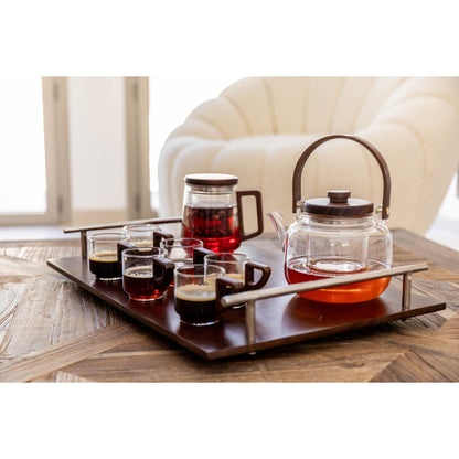 Glass mug with filter, cover and wooden handle 9.5x13.5x11.5cm