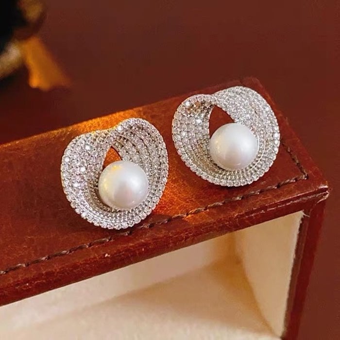 Luminous Pearl Embrace Stud Earrings