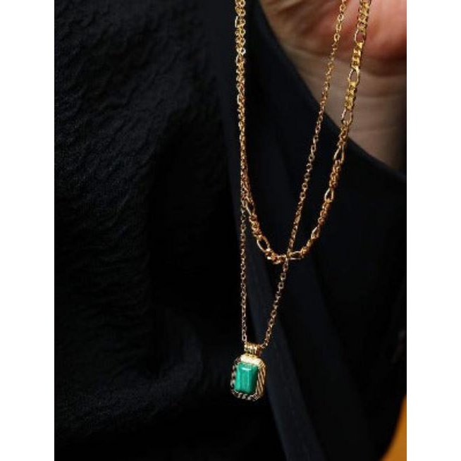 Double-Chain Malachite Pendant Necklace
