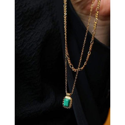 Double-Chain Malachite Pendant Necklace