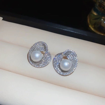 Luminous Pearl Embrace Stud Earrings