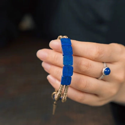 Lapis Lazuli Square Plate Bracelet with Bronze Bangles