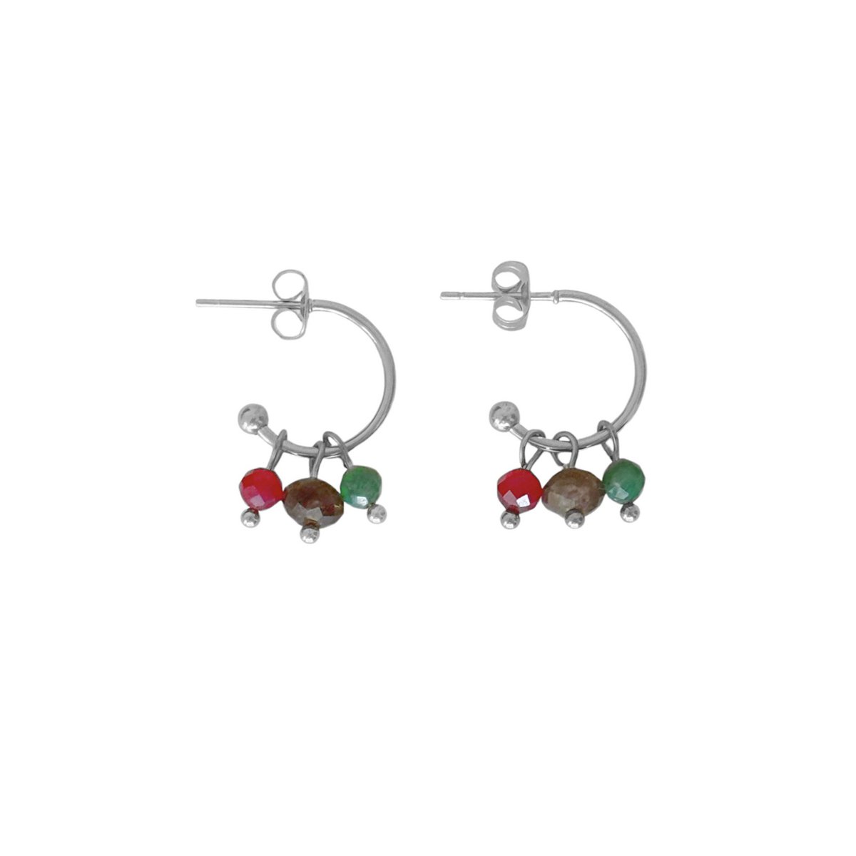 Emerald, Ruby & Labradorite Earrings - Silver