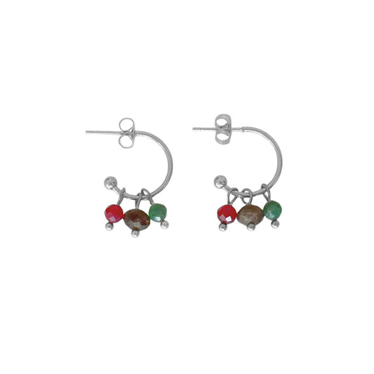 Emerald, Ruby & Labradorite Earrings - Silver
