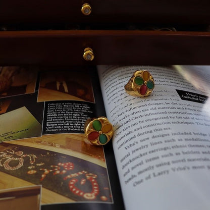 Vintage Floral Mosaic Dome Ring