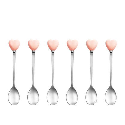 Pink teaspoons with holder - set of 6