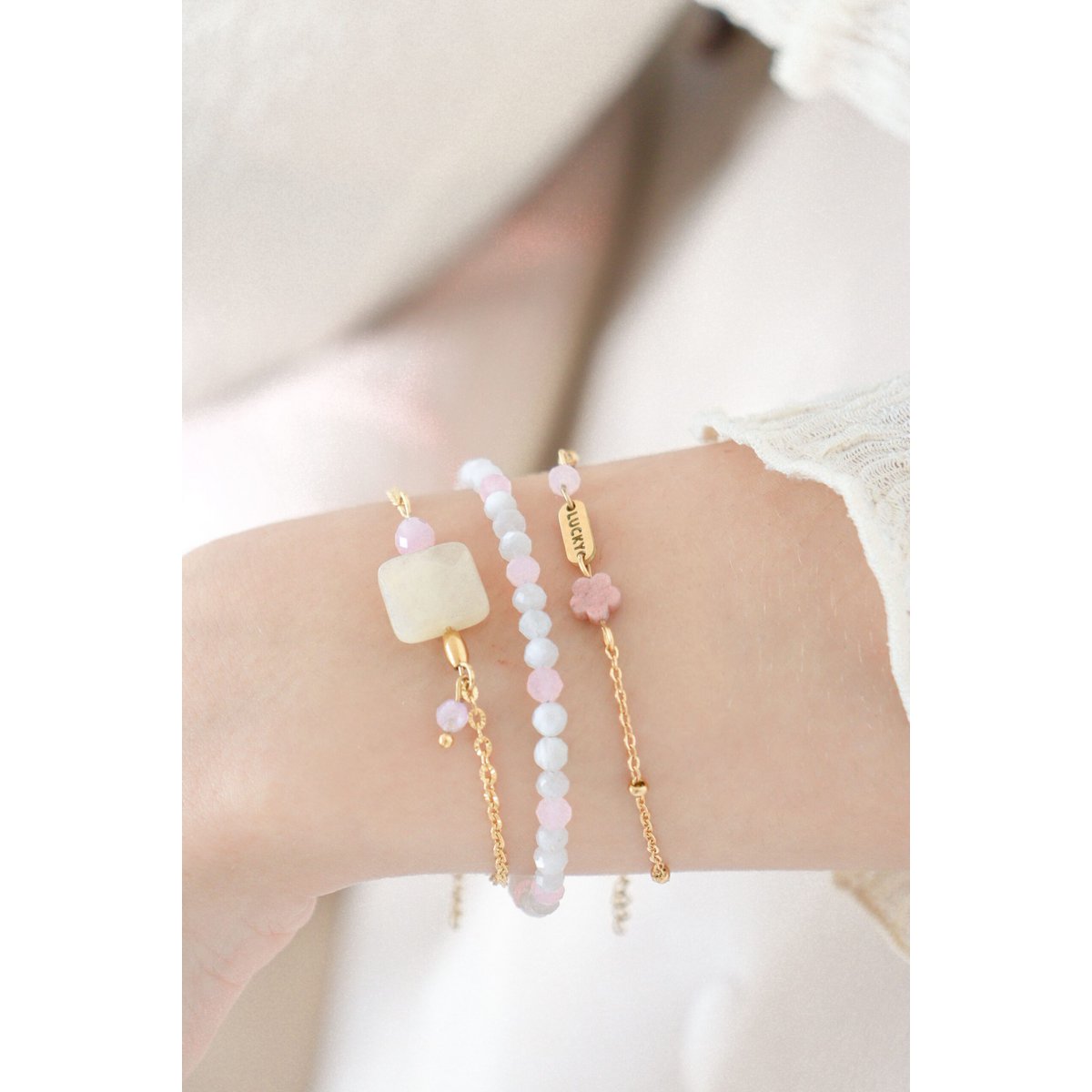 Lucky bracelet Rhodochrosite & Rose Quartz - Gold