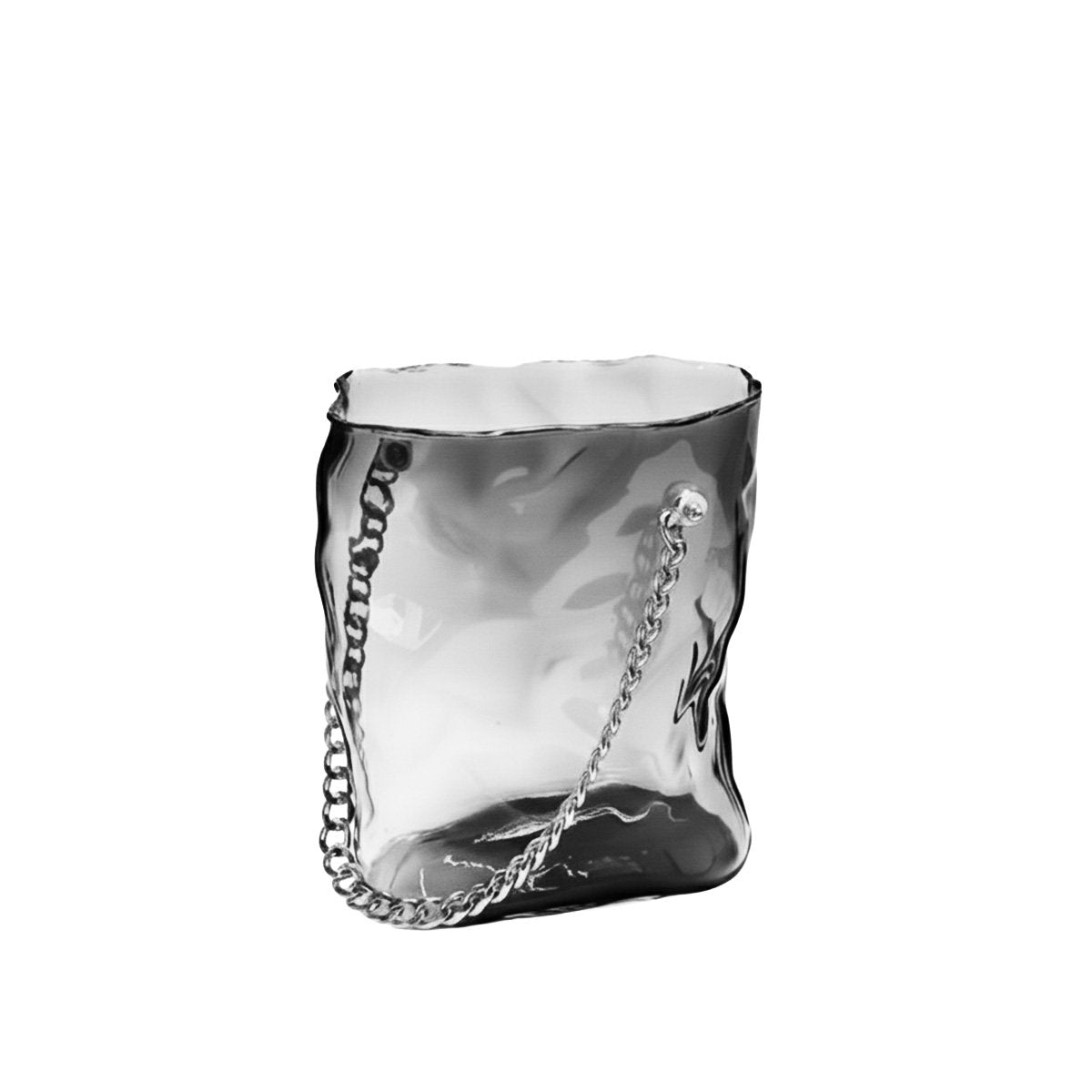 Transparent black glass bag vase with silver handle 20x12x24cm