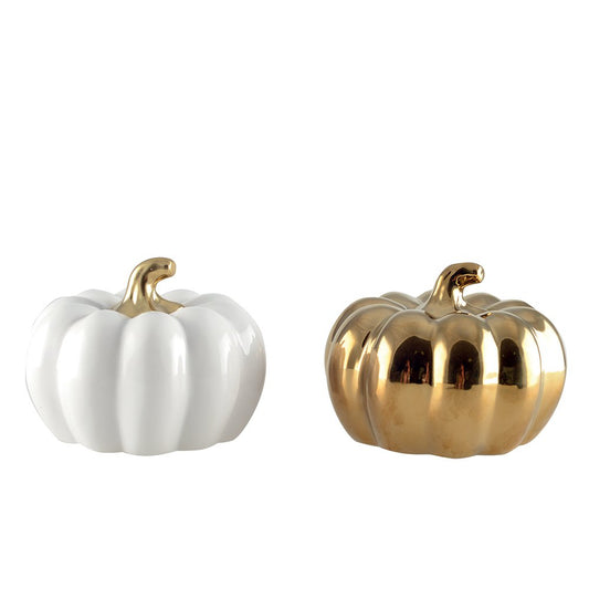 DECORATIVE WHITE AND GOLD PUMPKINS - SET OF 2