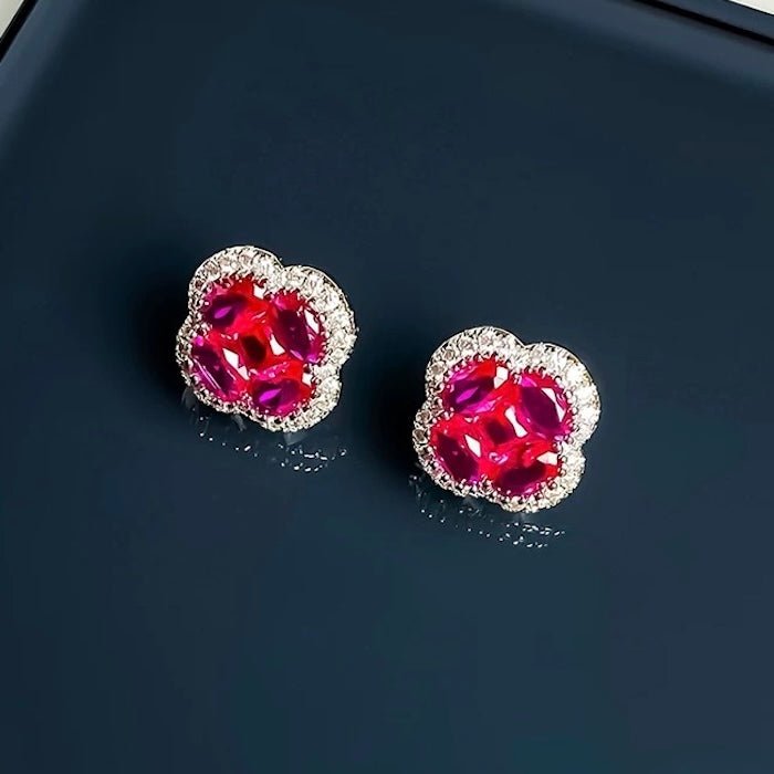 Vivid Ruby Flower Jewelry Set