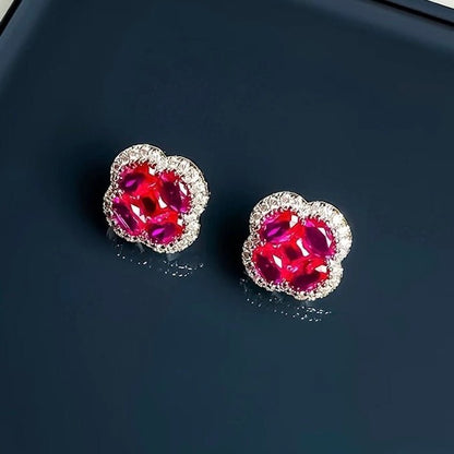 Vivid Ruby Flower Jewelry Set