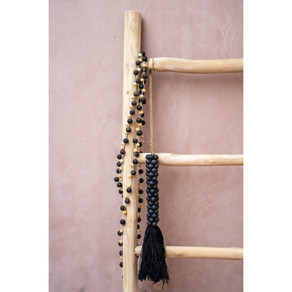 The Wooden Beads with Cotton Tassel - Black