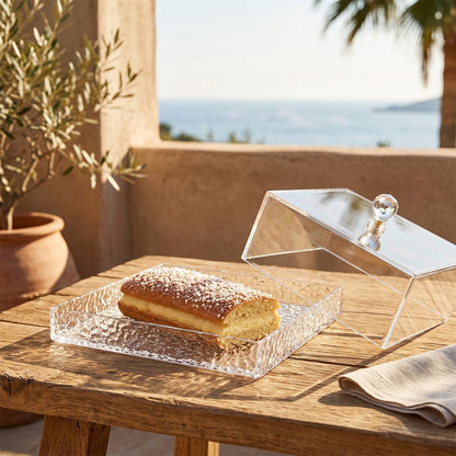 Square crackle effect acrylic cake dome with tray