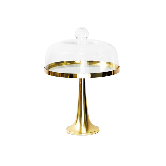 Golden footed cake dish with glass bell