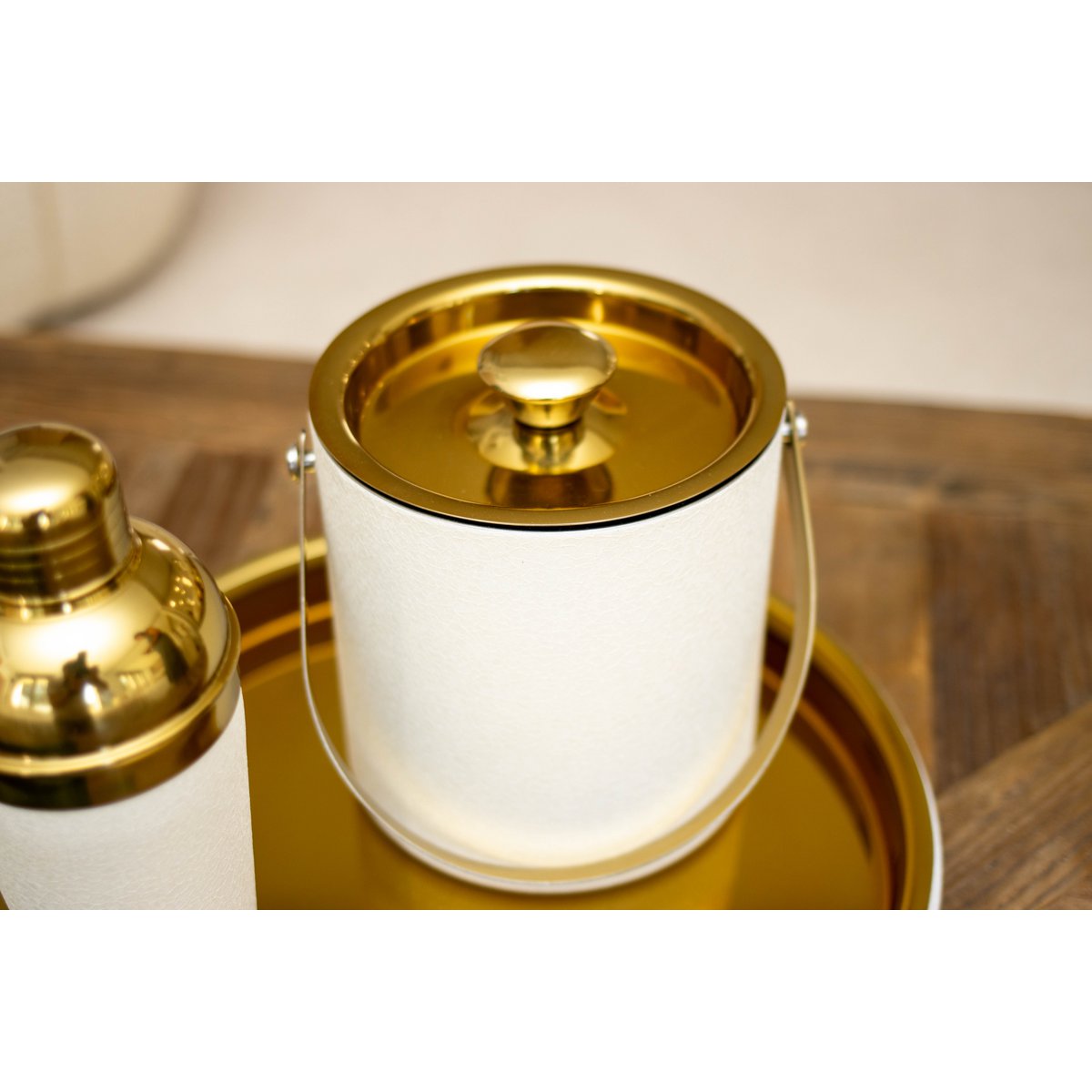 Ecru and golden ice bucket 15x15x18.5cm