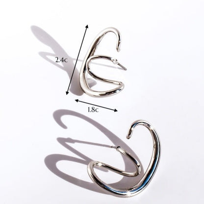 Geometric Swirl Line Silver Earrings-One Pair