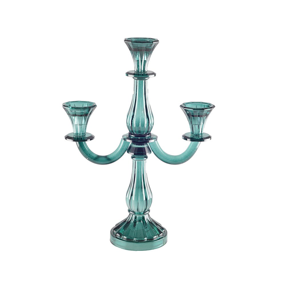 3 LIGHT TURQUOISE CANDLESTICK H35CM