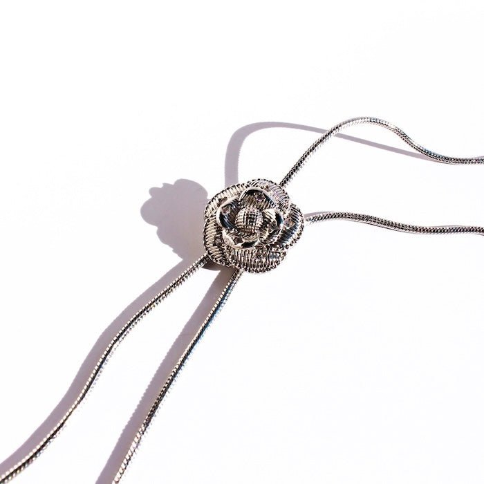Sophisticated Silver Camellia Necklace and Earrings Set