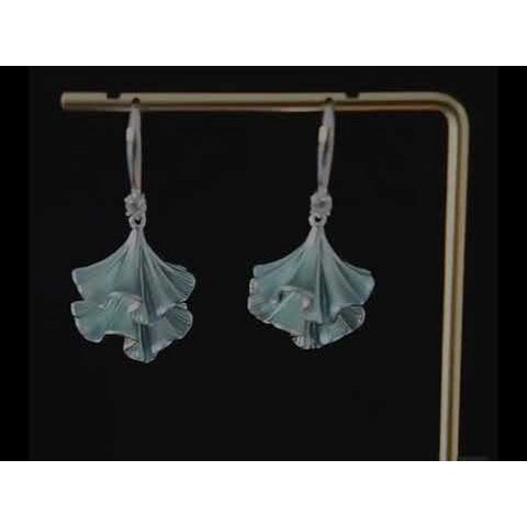 Light Blue Ginkgo Leaf Silver Earrings