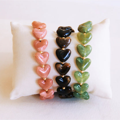 Resin heart bead bracelet XL - salmon
