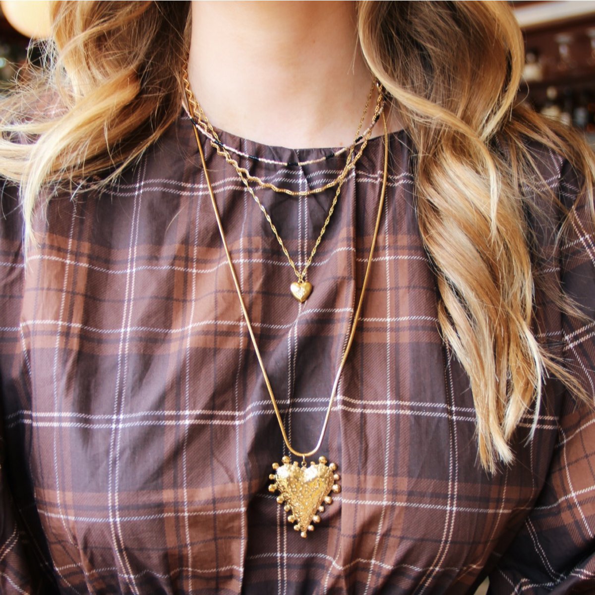 Long snake chain with XL dotted heart