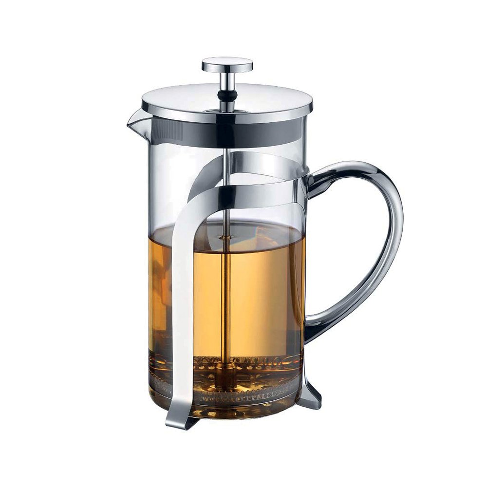 GLASS COFFEE POT WITH SILVER METAL DECORATION 9X9X18CM