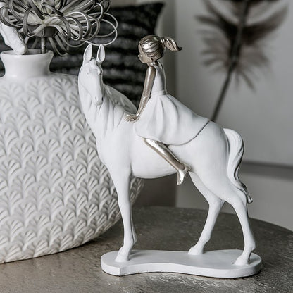 Poly sculpture "Girl on Horse" white/silver