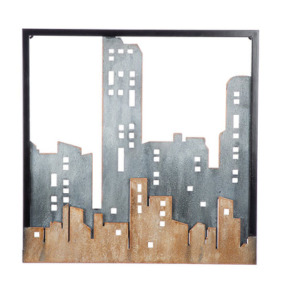 Wall relief City, blue, brown H.50 cm