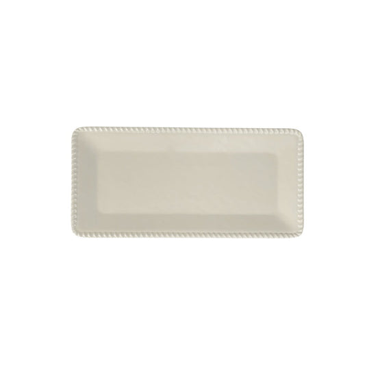 Rectangular cream melamine tray with rope edge 43.5x21x2.5cm
