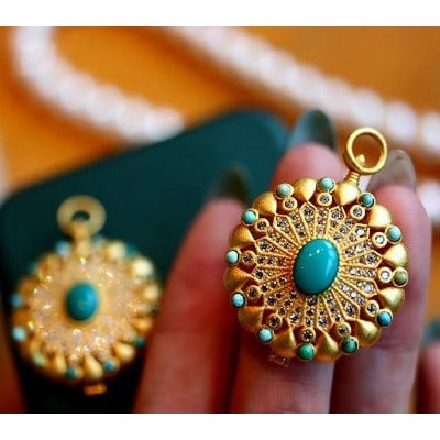 Tibetan Turquoise Gau Prayer Box Pendant Necklace