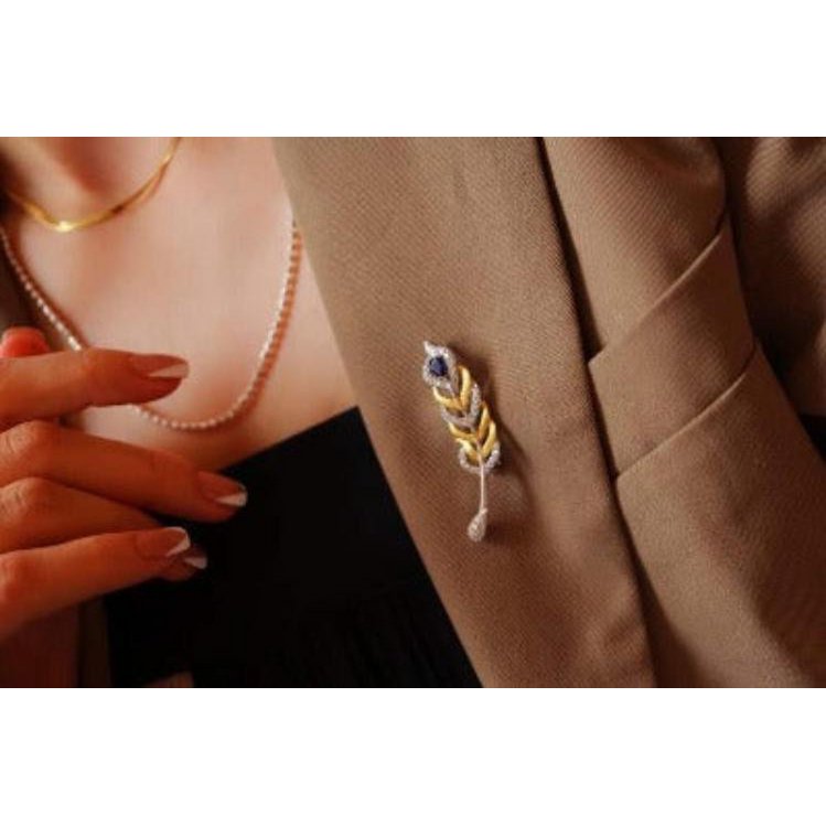 Feathered Splendor Brooch with Real Sapphire
