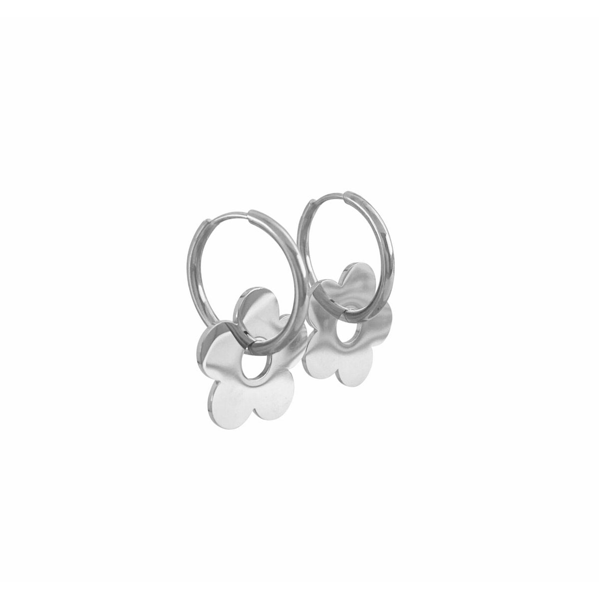 Silver Flower Hoop Earrings