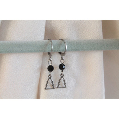 Earrings Christmas Tree & Gold Obsidian - Silver